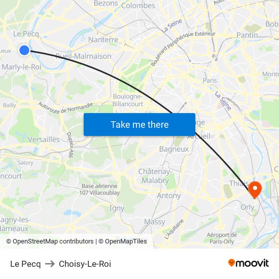Le Pecq to Choisy-Le-Roi map