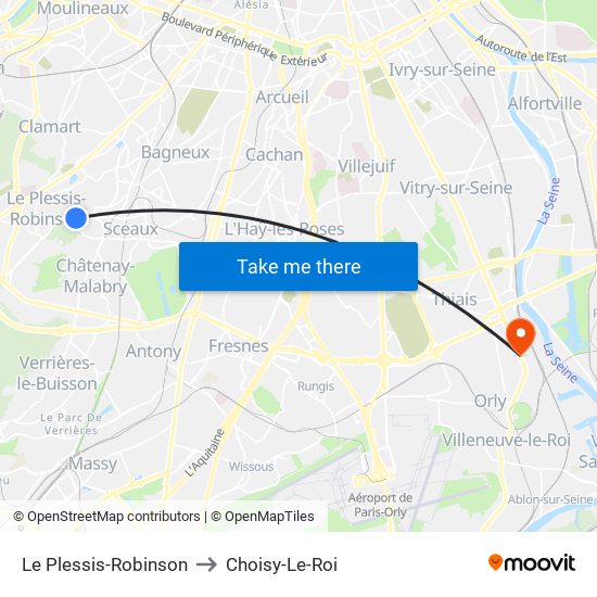 Le Plessis-Robinson to Choisy-Le-Roi map