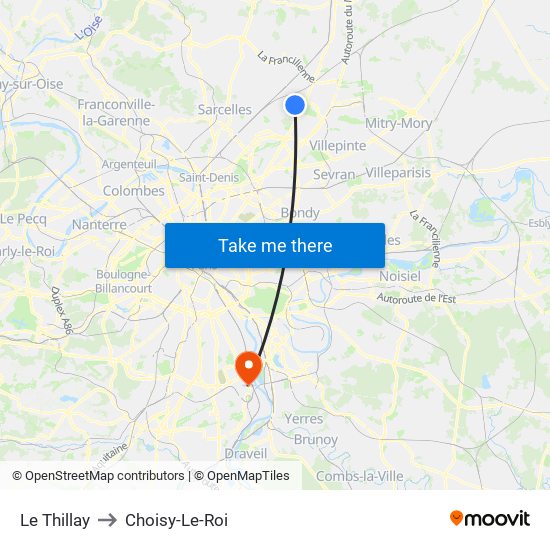 Le Thillay to Choisy-Le-Roi map