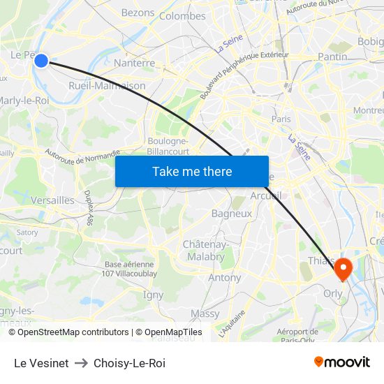 Le Vesinet to Choisy-Le-Roi map