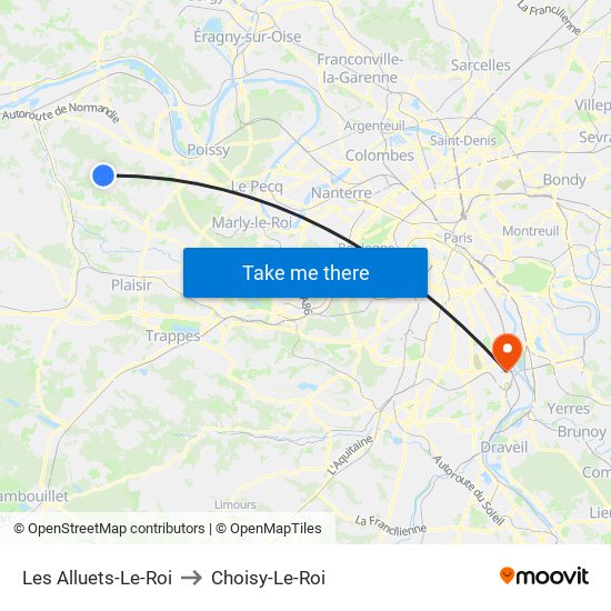 Les Alluets-Le-Roi to Choisy-Le-Roi map