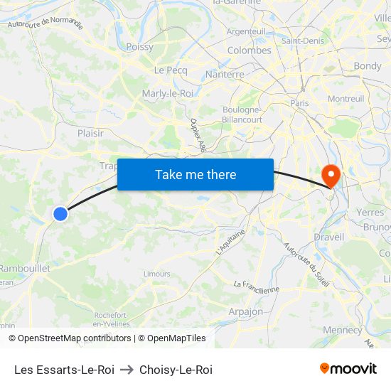 Les Essarts-Le-Roi to Choisy-Le-Roi map