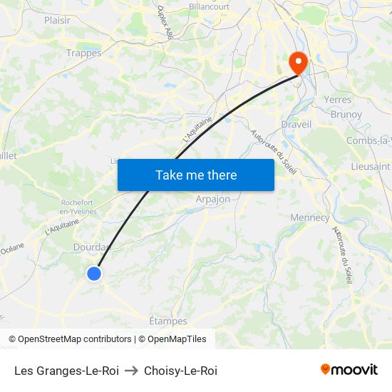 Les Granges-Le-Roi to Choisy-Le-Roi map