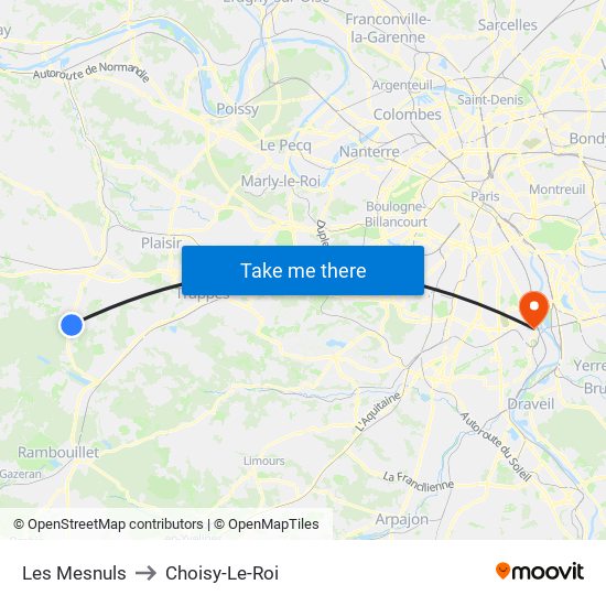 Les Mesnuls to Choisy-Le-Roi map