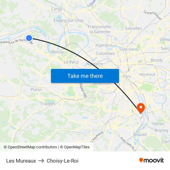 Les Mureaux to Choisy-Le-Roi map