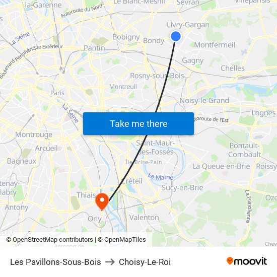 Les Pavillons-Sous-Bois to Choisy-Le-Roi map