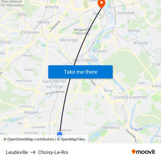 Leudeville to Choisy-Le-Roi map