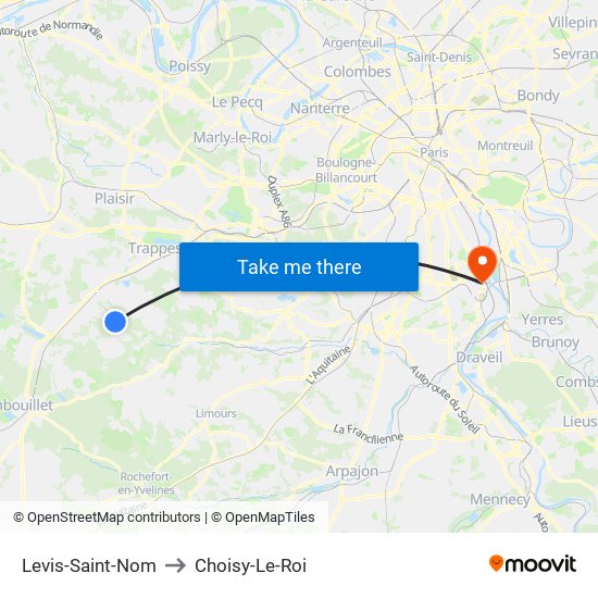 Levis-Saint-Nom to Choisy-Le-Roi map