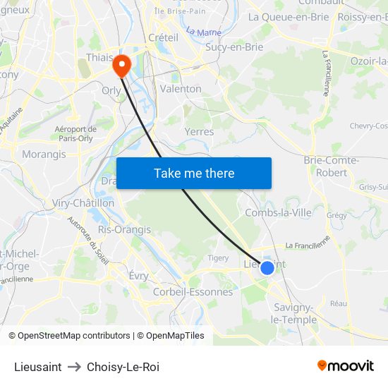 Lieusaint to Choisy-Le-Roi map