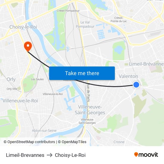 Limeil-Brevannes to Choisy-Le-Roi map