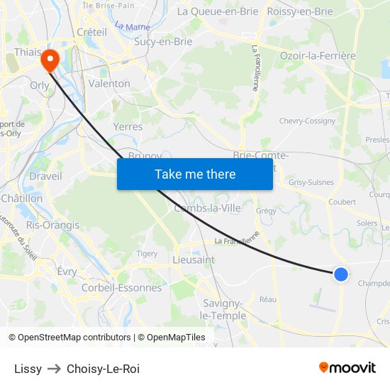 Lissy to Choisy-Le-Roi map