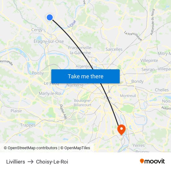 Livilliers to Choisy-Le-Roi map