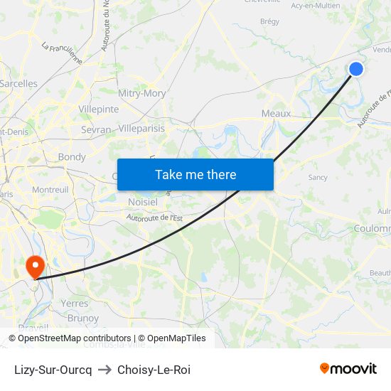 Lizy-Sur-Ourcq to Choisy-Le-Roi map