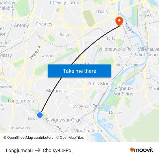 Longjumeau to Choisy-Le-Roi map