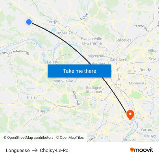 Longuesse to Choisy-Le-Roi map