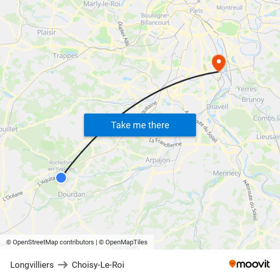 Longvilliers to Choisy-Le-Roi map