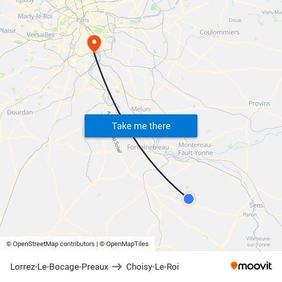 Lorrez-Le-Bocage-Preaux to Choisy-Le-Roi map