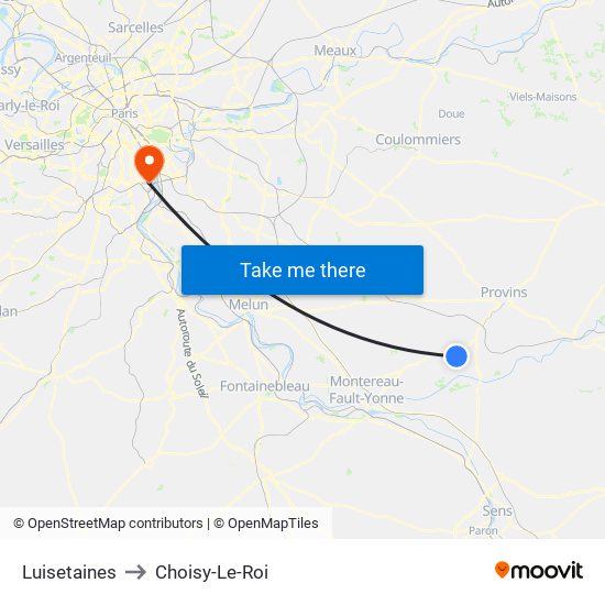 Luisetaines to Choisy-Le-Roi map