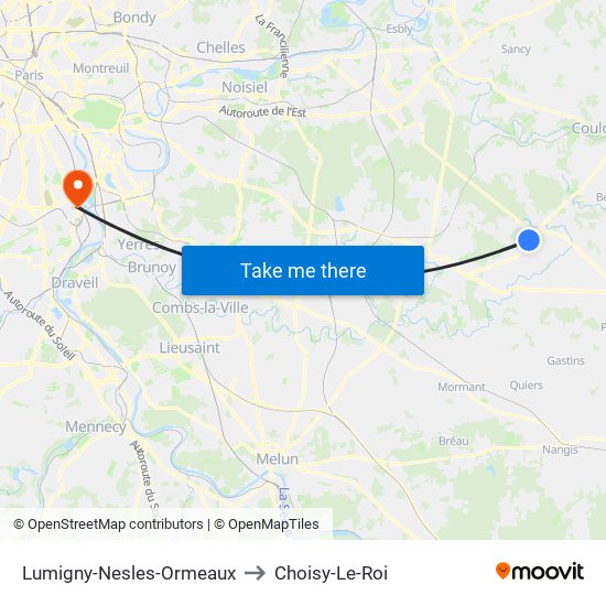 Lumigny-Nesles-Ormeaux to Choisy-Le-Roi map