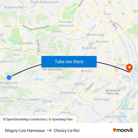 Magny-Les-Hameaux to Choisy-Le-Roi map