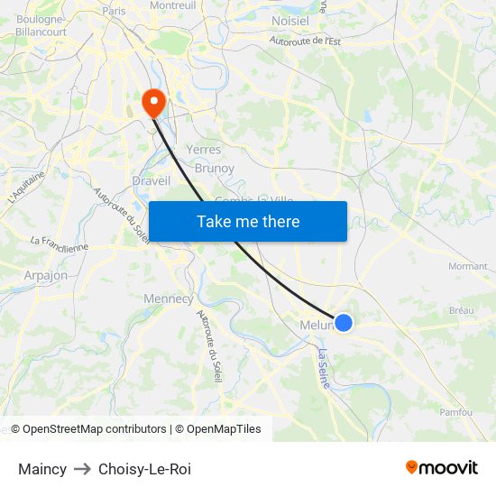 Maincy to Choisy-Le-Roi map