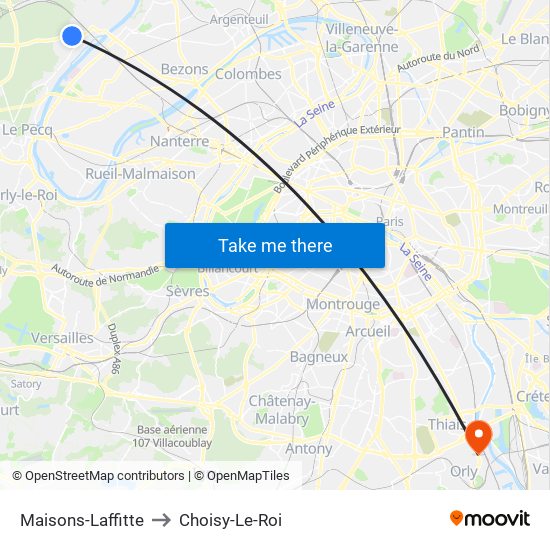 Maisons-Laffitte to Choisy-Le-Roi map