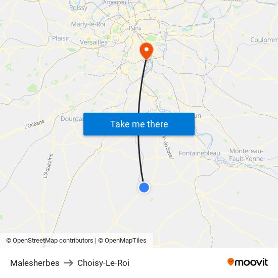 Malesherbes to Choisy-Le-Roi map