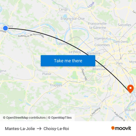 Mantes-La-Jolie to Choisy-Le-Roi map