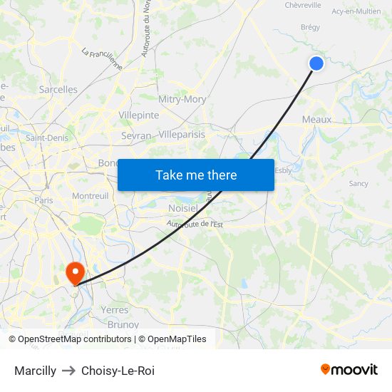 Marcilly to Choisy-Le-Roi map