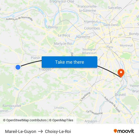 Mareil-Le-Guyon to Choisy-Le-Roi map