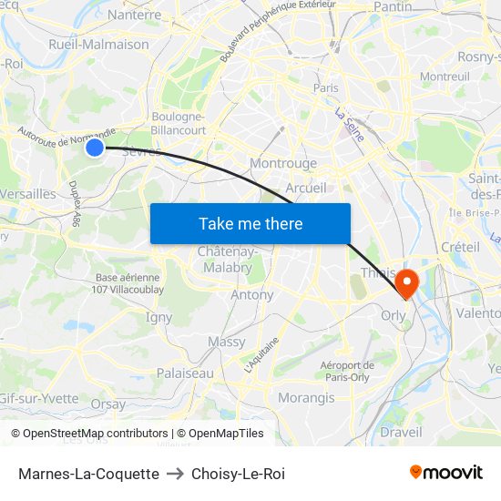 Marnes-La-Coquette to Choisy-Le-Roi map