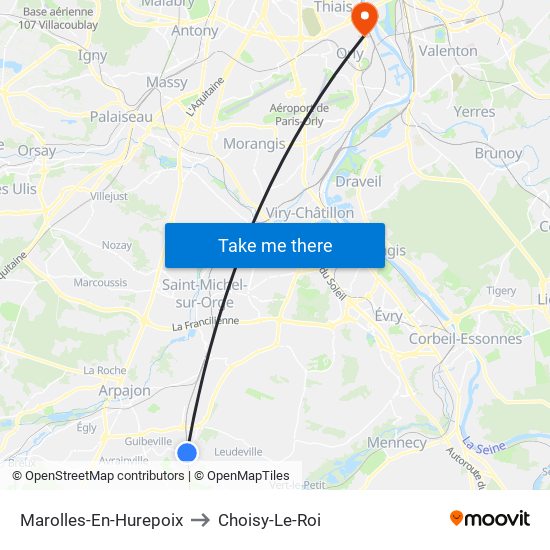 Marolles-En-Hurepoix to Choisy-Le-Roi map