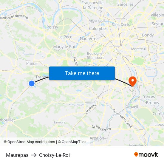 Maurepas to Choisy-Le-Roi map