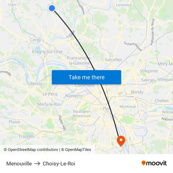 Menouville to Choisy-Le-Roi map