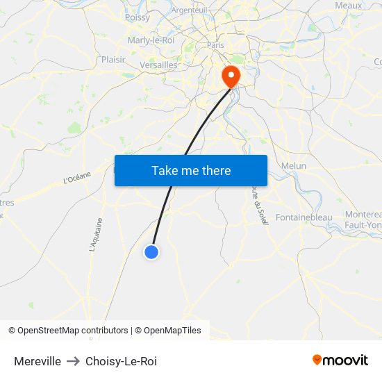 Mereville to Choisy-Le-Roi map