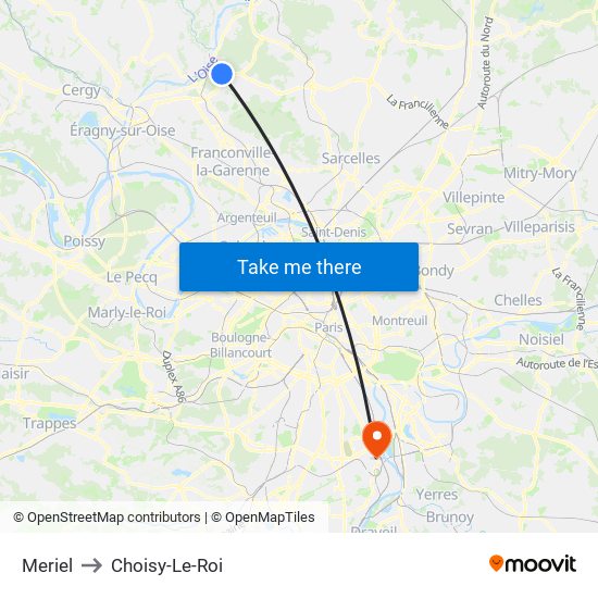 Meriel to Choisy-Le-Roi map