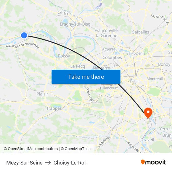 Mezy-Sur-Seine to Choisy-Le-Roi map
