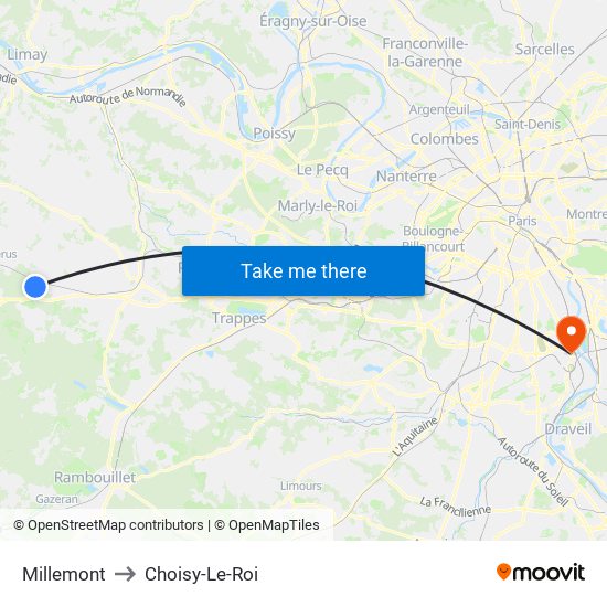 Millemont to Choisy-Le-Roi map