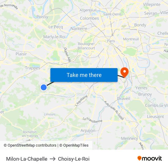 Milon-La-Chapelle to Choisy-Le-Roi map