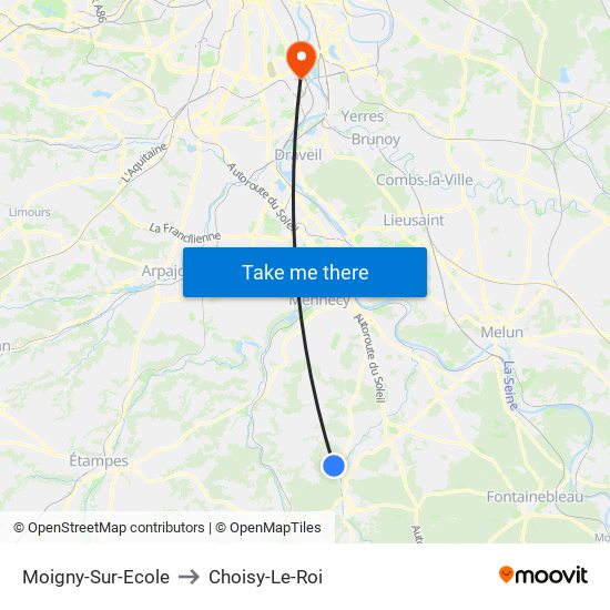 Moigny-Sur-Ecole to Choisy-Le-Roi map