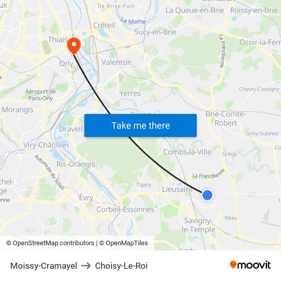 Moissy-Cramayel to Choisy-Le-Roi map