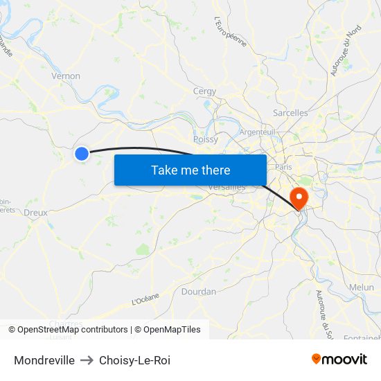 Mondreville to Choisy-Le-Roi map