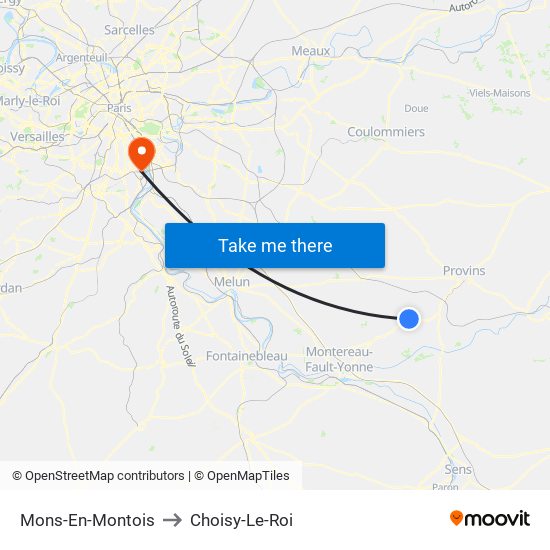 Mons-En-Montois to Choisy-Le-Roi map