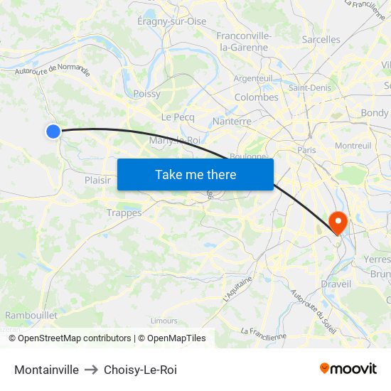 Montainville to Choisy-Le-Roi map