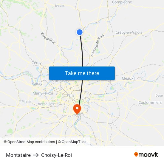 Montataire to Choisy-Le-Roi map