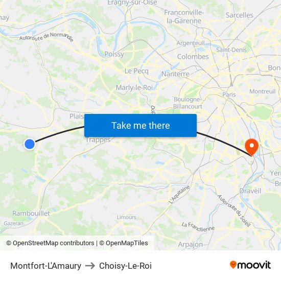 Montfort-L'Amaury to Choisy-Le-Roi map