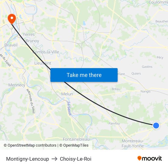 Montigny-Lencoup to Choisy-Le-Roi map