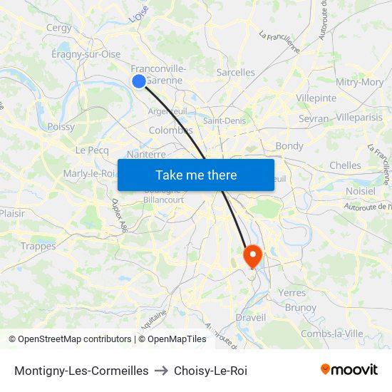 Montigny-Les-Cormeilles to Choisy-Le-Roi map