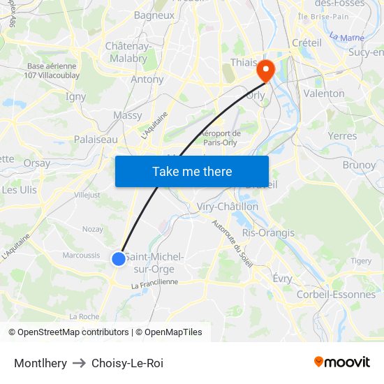 Montlhery to Choisy-Le-Roi map