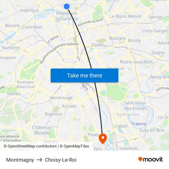 Montmagny to Choisy-Le-Roi map